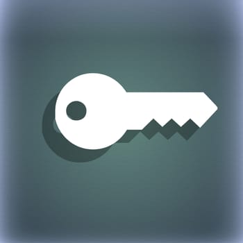 key icon symbol on the blue-green abstract background with shadow and space for your text. illustration