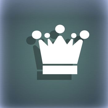 Crown icon sign. On the blue-green abstract background with shadow and space for your text. illustration