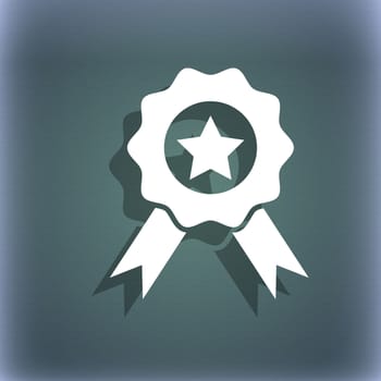 Award, Medal of Honor icon sign. On the blue-green abstract background with shadow and space for your text. illustration
