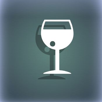 glass of wine icon symbol on the blue-green abstract background with shadow and space for your text. illustration