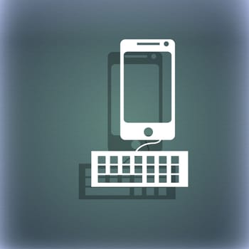 Computer keyboard and smatphone Icon. On the blue-green abstract background with shadow and space for your text. illustration