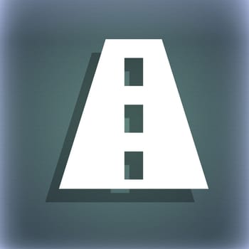 Road icon symbol on the blue-green abstract background with shadow and space for your text. illustration