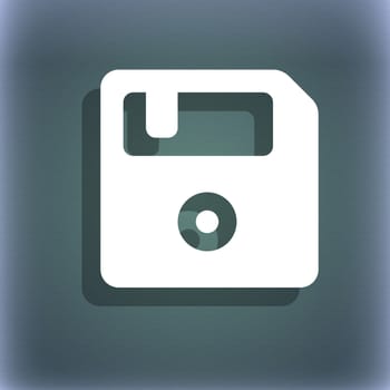 floppy icon symbol on the blue-green abstract background with shadow and space for your text. illustration