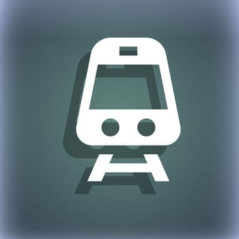 Train icon symbol on the blue-green abstract background with shadow and space for your text. illustration