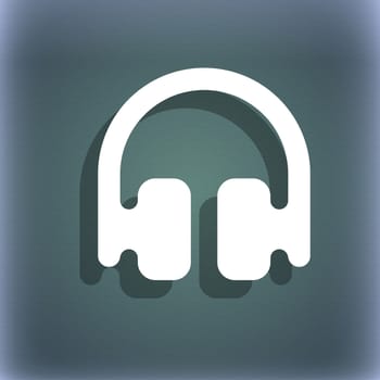 Headphones, Earphones icon symbol on the blue-green abstract background with shadow and space for your text. illustration
