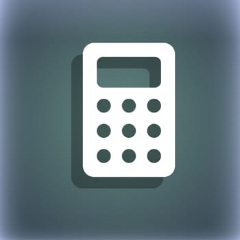 Calculator, Bookkeeping icon symbol on the blue-green abstract background with shadow and space for your text. illustration