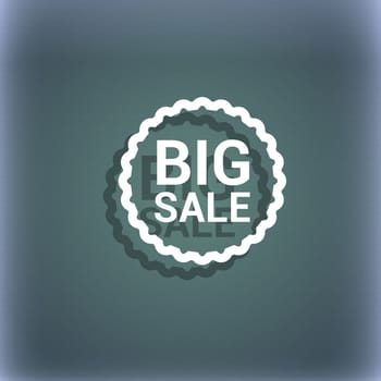 Big sale icon symbol on the blue-green abstract background with shadow and space for your text. illustration