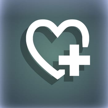 Heart sign icon. Love symbol. On the blue-green abstract background with shadow and space for your text. illustration