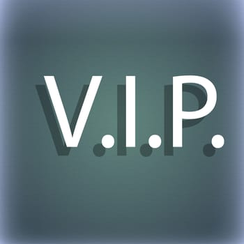 Vip sign icon. Membership symbol. Very important person. On the blue-green abstract background with shadow and space for your text. illustration