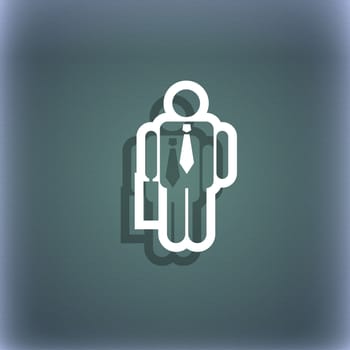 businessman icon symbol on the blue-green abstract background with shadow and space for your text. illustration