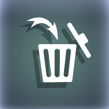 Recycle bin sign icon. On the blue-green abstract background with shadow and space for your text. illustration