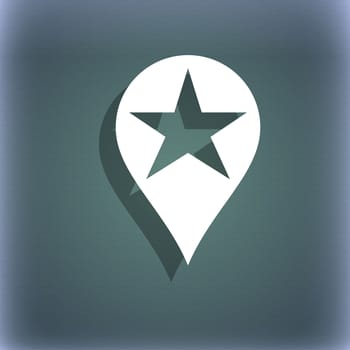 Map pointer award, GPS location icon symbol on the blue-green abstract background with shadow and space for your text. illustration