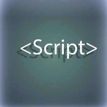 Script sign icon. Javascript code symbol. On the blue-green abstract background with shadow and space for your text. illustration
