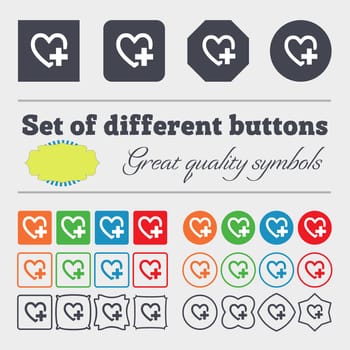 Heart sign icon. Love symbol. Big set of colorful, diverse, high-quality buttons. illustration