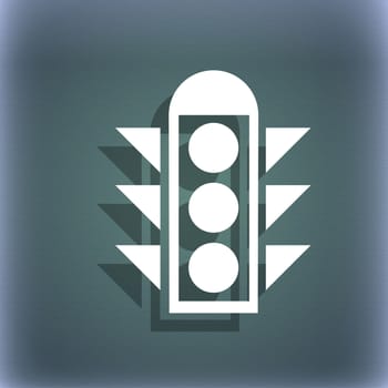 Traffic light signal icon sign. On the blue-green abstract background with shadow and space for your text. illustration