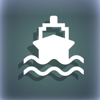ship icon symbol on the blue-green abstract background with shadow and space for your text. illustration