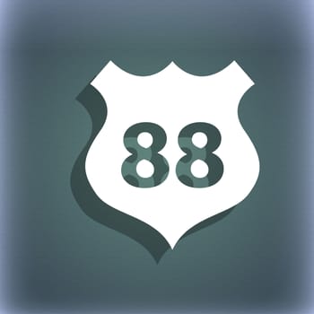 Route 88 highway icon sign. On the blue-green abstract background with shadow and space for your text. illustration