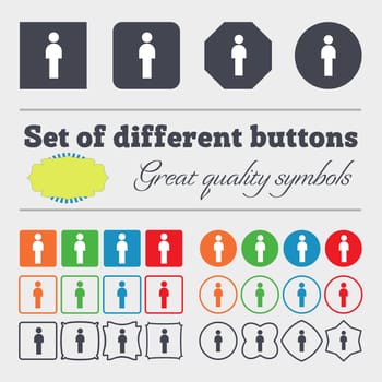 Human sign icon. Man Person symbol. Male toilet. Big set of colorful, diverse, high-quality buttons. illustration