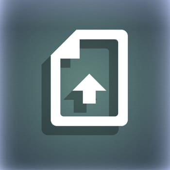 Export, Upload file icon symbol on the blue-green abstract background with shadow and space for your text. illustration