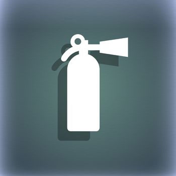 fire extinguisher icon symbol on the blue-green abstract background with shadow and space for your text. illustration