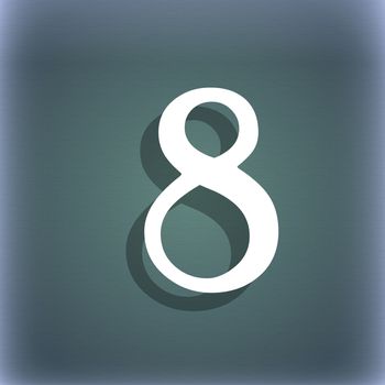 number Eight icon sign. On the blue-green abstract background with shadow and space for your text. illustration