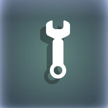 Wrench key sign icon. Service tool symbol. On the blue-green abstract background with shadow and space for your text. illustration