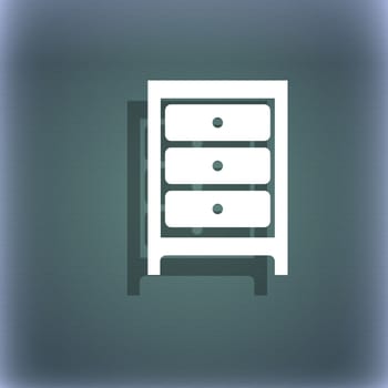 Cupboard icon sign. On the blue-green abstract background with shadow and space for your text. illustration