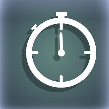 Timer sign icon. Stopwatch symbol.. On the blue-green abstract background with shadow and space for your text. illustration