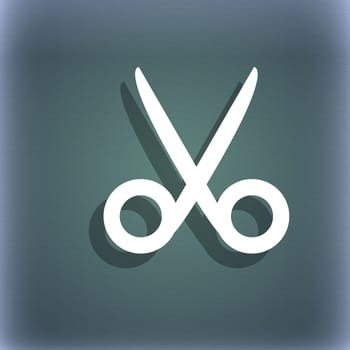 Scissors hairdresser sign icon. Tailor symbol. On the blue-green abstract background with shadow and space for your text. illustration