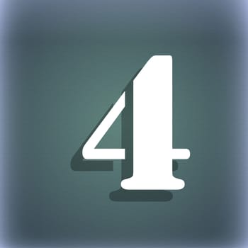 number four icon sign. On the blue-green abstract background with shadow and space for your text. illustration