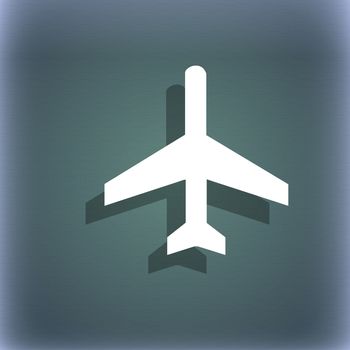 airplane icon symbol on the blue-green abstract background with shadow and space for your text. illustration