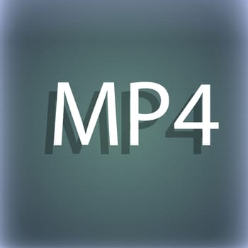 Mpeg4 video format sign icon. symbol. On the blue-green abstract background with shadow and space for your text. illustration