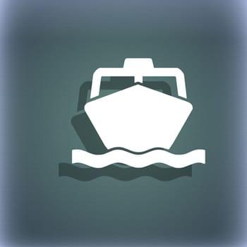 the boat icon symbol on the blue-green abstract background with shadow and space for your text. illustration