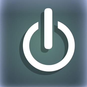 Power sign icon. Switch on symbol. On the blue-green abstract background with shadow and space for your text. illustration