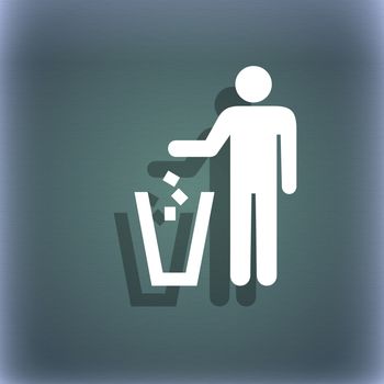 throw away the trash icon symbol on the blue-green abstract background with shadow and space for your text. illustration