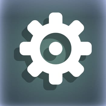 Cog settings, Cogwheel gear mechanism icon symbol on the blue-green abstract background with shadow and space for your text. illustration