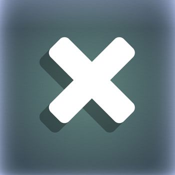 cancel, multiplication icon symbol on the blue-green abstract background with shadow and space for your text. illustration