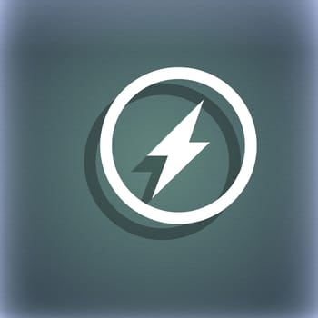 Photo flash sign icon. Lightning symbol. On the blue-green abstract background with shadow and space for your text. illustration