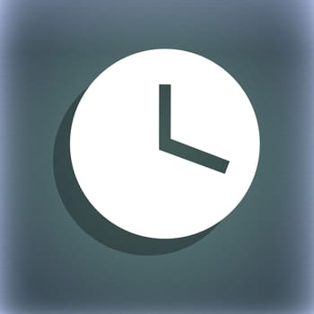 Mechanical Clock  icon symbol on the blue-green abstract background with shadow and space for your text. illustration