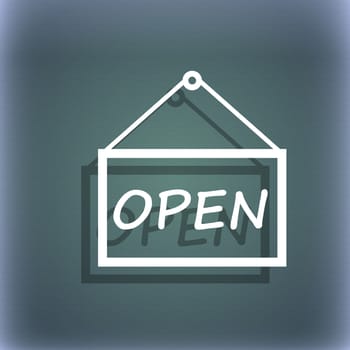 open icon sign. On the blue-green abstract background with shadow and space for your text. illustration
