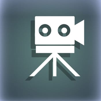Video camera sign icon.content button. On the blue-green abstract background with shadow and space for your text. illustration