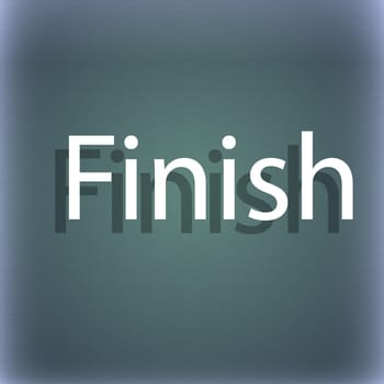 Finish sign icon. Power button. On the blue-green abstract background with shadow and space for your text. illustration