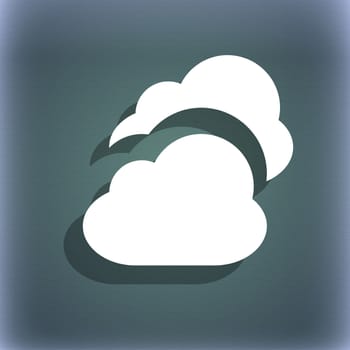 Cloud icon symbol on the blue-green abstract background with shadow and space for your text. illustration