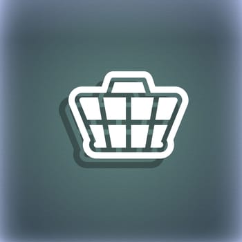 Shopping Cart icon symbol on the blue-green abstract background with shadow and space for your text. illustration