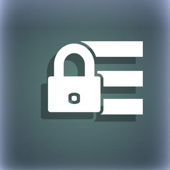 Lock, login icon sign. On the blue-green abstract background with shadow and space for your text. illustration