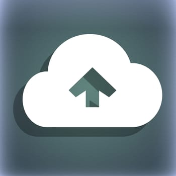 Upload from cloud icon symbol on the blue-green abstract background with shadow and space for your text. illustration