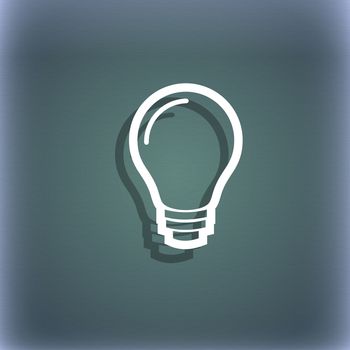 Light bulb icon symbol on the blue-green abstract background with shadow and space for your text. illustration