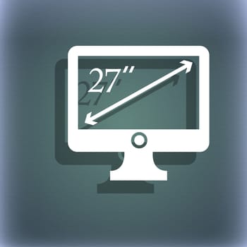 diagonal of the monitor 27 inches icon sign. On the blue-green abstract background with shadow and space for your text. illustration