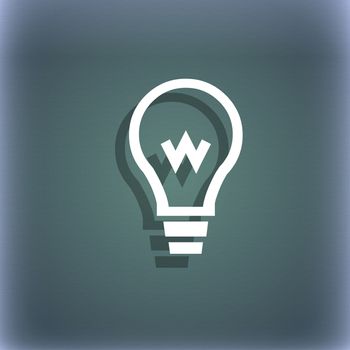 Light bulb icon symbol on the blue-green abstract background with shadow and space for your text. illustration