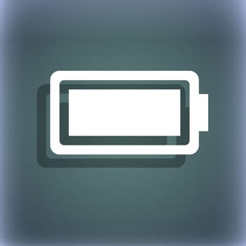 Battery fully charged icon symbol on the blue-green abstract background with shadow and space for your text. illustration